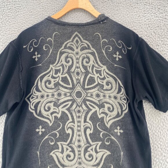 Affliction Shirt Mens M Black Gray Ombre Reversible Short Sleeve Pullover Tee - Picture 8 of 12